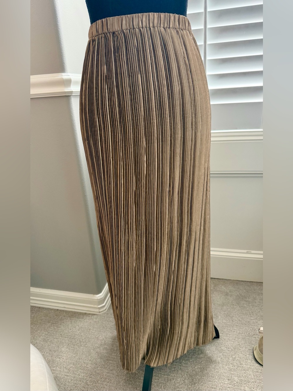 Jeanne Marc Pleated Gold Maxi Skirt Small Elastic Waist